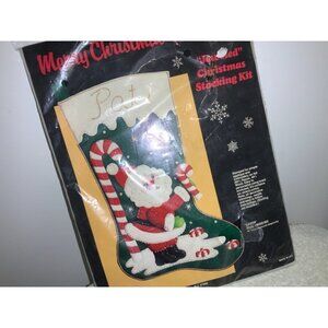 "SANTA" Felted Christmas Stocking Kit 18" Long Stamped Applique and Embroidery